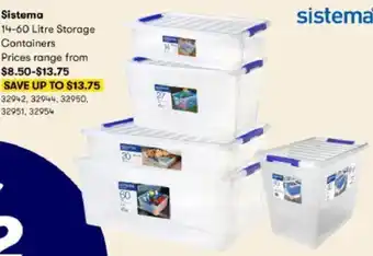 BIG W Sistema 14-60 Litre Storange Containers 32942, 32944, 32950, 32951, 32954 offer