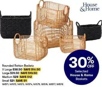 BIG W House & Home Rounded Rattan Baskets X Large 161571, 161572, 161573, 161574, 161575, 161576, 161577, 161578 offer