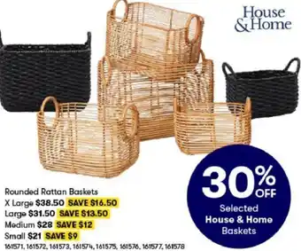 BIG W House & Home Rounded Rattan Baskets Small 161571, 161572, 161573, 161574, 161575, 161576, 161577, 161578 offer