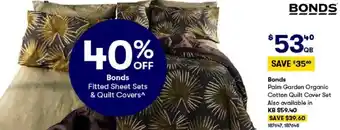 BIG W Bonds Palm Garden Organic Cotton Quilt Cover Set 187647, 187648 offer