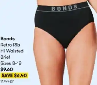 BIG W Bonds Retro Rib Hi Waisted Brief Sizes 8-18 1174427 offer