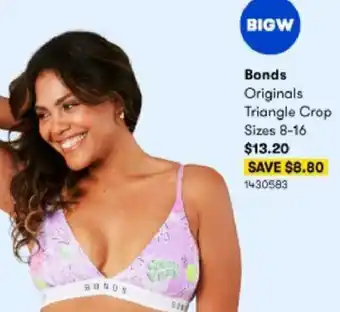 BIG W Bonds Originals Triangle Crop Sizes 8-16 1430583 offer