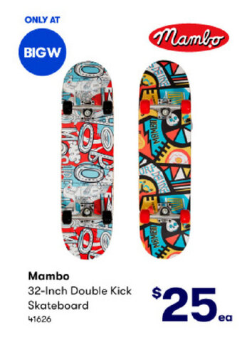 BIG W Mambo 32-inch Double Kick Skateboard offer