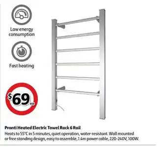 Coles Pronti Heated Electric Towel Rack 6 Rail offer