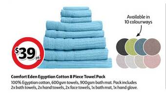 Coles Comfort Eden Egyptian Cotton 8 Piece Towel Pack offer