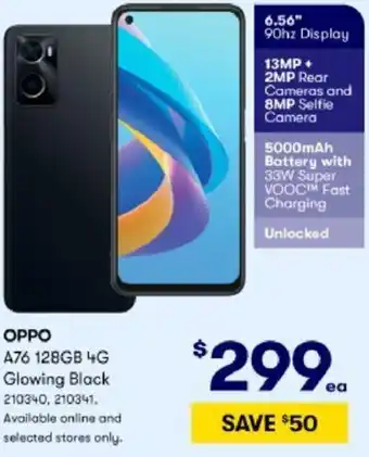 BIG W Oppo A76 128GB 4G Glowing Black 210340, 210341 offer