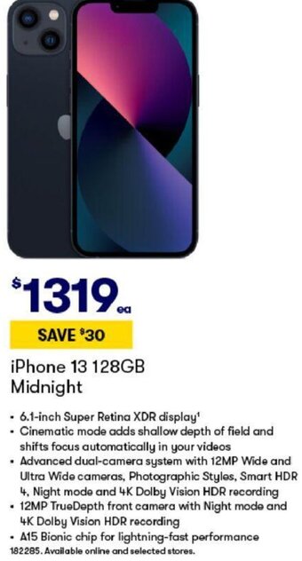 BIG W Iphone 13 128GB Midnight offer