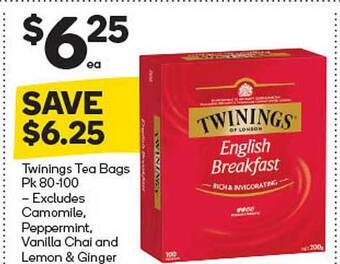Woolworths Twinings Tea Bags Pk 80-100 offer