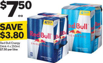 Woolworths Red Bull Energy Drink 4 x 250ml offer