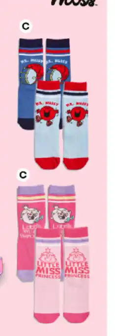 BIG W Mr. Men or Little Miss Kids 2-Pack Socks Sizes 2/5,5/8,9/12 offer