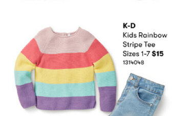 BIG W K-D Kids Rainbow Stripe Tee Sizes 1-7 offer