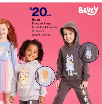 BIG W Bluey Bluey or Bingo Front Back Hoodie Sizes 1-8 offer