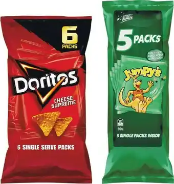 Woolworths Doritos or Jumpyu2019s Assorted Multipack Chips Pk 5-6 offer
