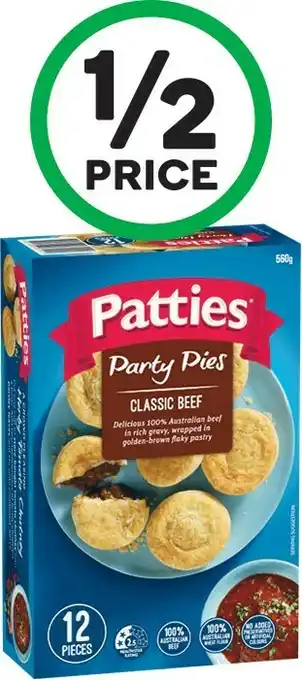 Woolworths Patties Party Pies 560g or Sausage Rolls 450g Pk 12 u2013 From the Freezer offer