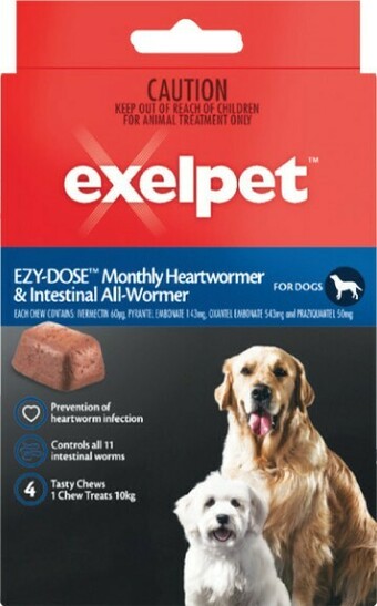 Woolworths Exelpet Ezy Dose Heart & Allwormer Chew For Dogs Pk 4 offer