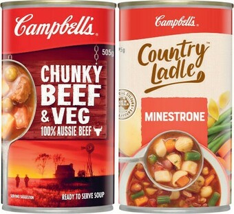 Coles Campbellu2019s Country Ladle or Chunky Soup 495g-505g offer