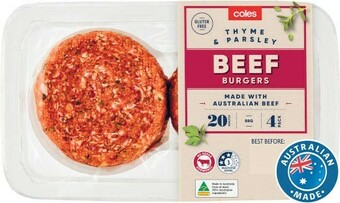 Coles Coles Beef, Thyme & Parsley Burgers 500g offer