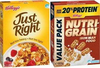 Coles Kelloggu2019s Nutri Grain 805g, Crunchy Nut Corn Flakes 670g or Just Right Original 790g offer