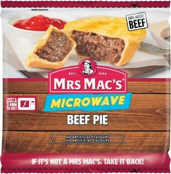 Coles Mrs Macu2019s Microwave Beef Pie 175g offer