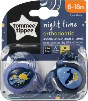 Coles Tommee Tippee Closer to Nature Night Time Soother 6-18 Months 2 Pack offer