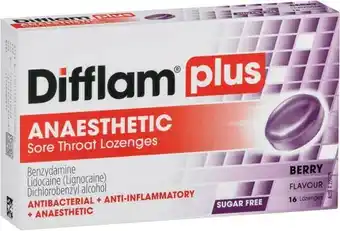 Coles Difflam Plus Anaesthetic Sore Throat Lozenges Berry Flavour 16 Pack offer