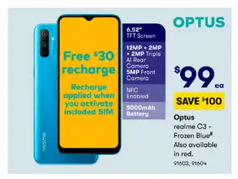 BIG W Optus Realme C3 Frozen Blue Also Available in Red offer
