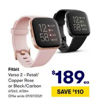 BIG W Fitbit Versa 2 - Petal/ Copper Rose or Black/Carbon offer