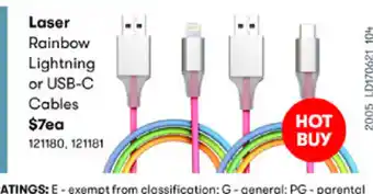 BIG W Laser Rainbow Lightning or USB-C Cables offer