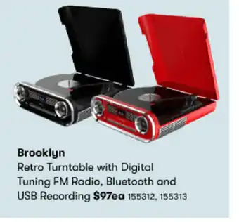 BIG W Brooklyn Retro Turnable with Digital Tuning FM Radio, Bluetooth and USB Recording offer