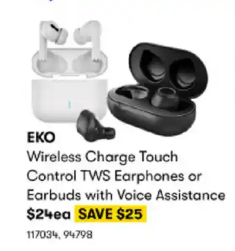 BIG W EKO Wireless Charge Touch Control TWS Earphones or Earbuds with Voice Assistance offer