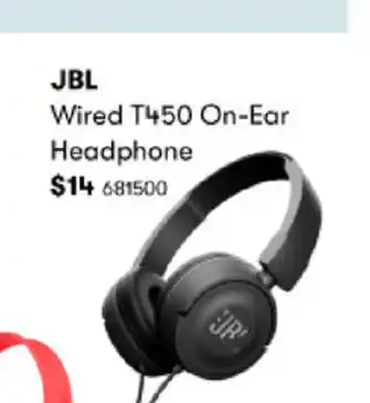 BIG W JBL Wired T450 On-Ear Headphone offer