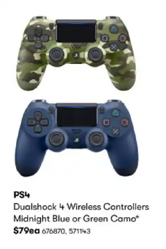 BIG W PS4 Dualshock 4 Wireless Controllers Midnight Blue or Green Camo offer