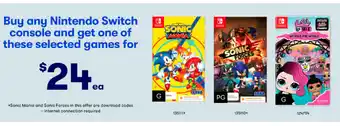 BIG W Buy Any Nintendo Switch Console and Get one of these Selected Games offer