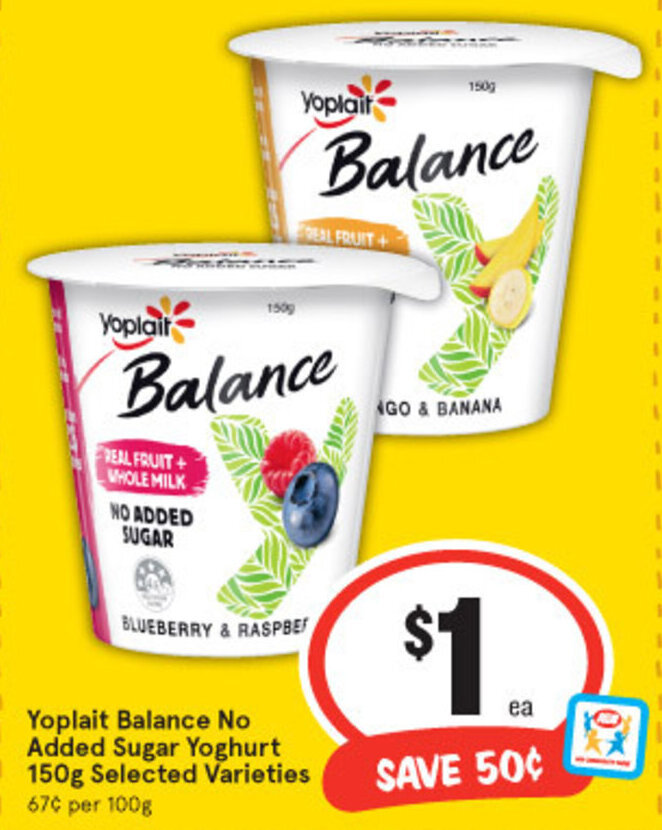 Yoplait Balance No Added Sugar Yoghurt 150g offer at IGA