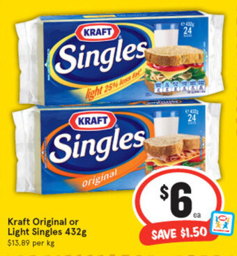IGA Kraft Original or Light Singles 432g offer