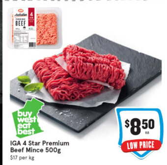IGA Iga 4 Star Premium Beef Mince 500g offer