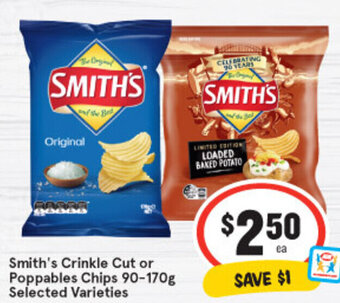 IGA Smith's Crinkle Cut or Poppables Chips 90-170g offer