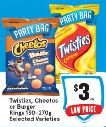 IGA Twisties, Cheetos or Burger Rings 130-270g offer