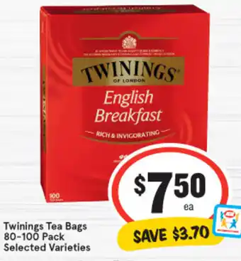 IGA Twinings Tea Bags 80-100g pack offer