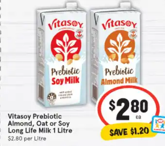 IGA Vitasoy Prebiotic Almond, Oat or Soy Long Life Milk 1 Litre offer