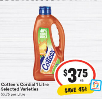 IGA Cottee's Cordial 1 Litre offer
