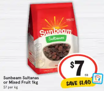 IGA Sunbeam Sultanas or Mixed Fruits 1kg offer
