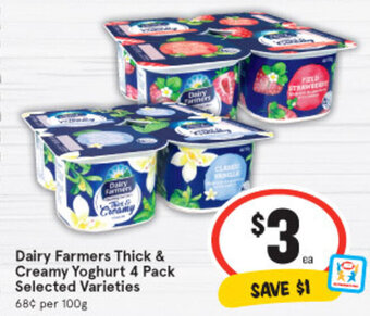 IGA Dairy Farmers Thick & Creamy Yoghurt 4 Pack offer