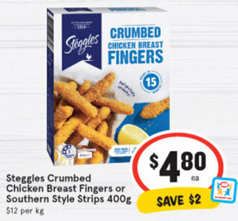IGA Steggles Crumbed Chicken Breast Fingers or Southern Style Strips 400g offer