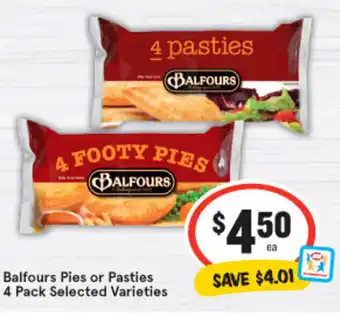 IGA Balfours Pies or Pasties 4 Pack offer