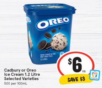IGA Cadbury or Oreo Ice Cream 1.2 Litre offer