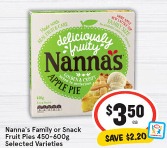 IGA Nanna's Family or Snack Fruit Pies 450-600g offer