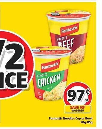 Coles Fantastic Noodles Cup Or Bowl 70g-85g offer