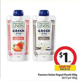 Coles Farmers Union Yogurt Pouch 130g offer