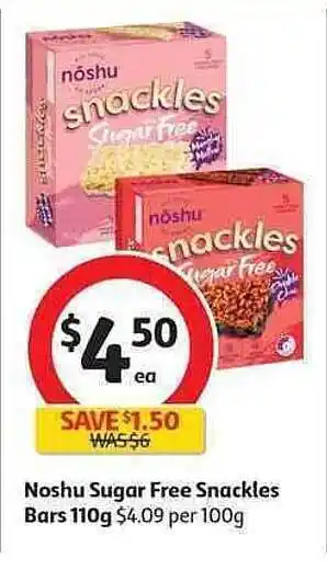 Coles Noshu Sugar Free Snackles Bars 110g offer